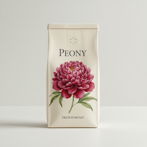 Peony — French Roast coffee bag with Redouté botanical illustration